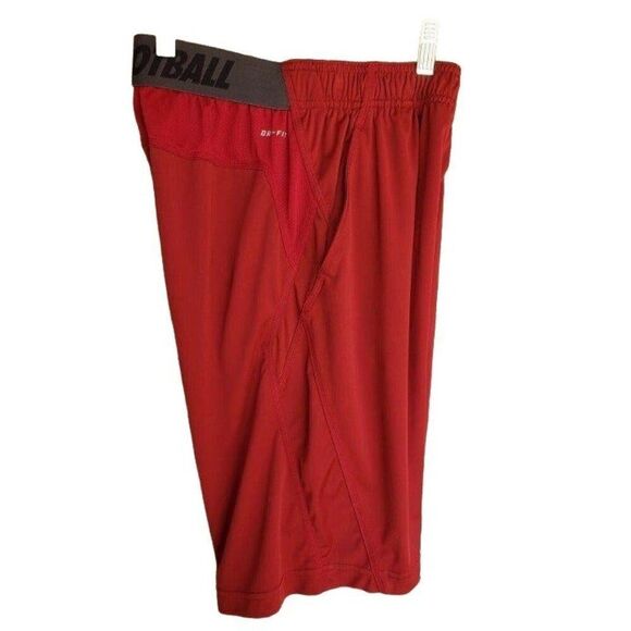 Nike Boys Long Athletic Shorts L Red Football Logo Dri-Fit Pockets Activewear - Picture 4 of 8